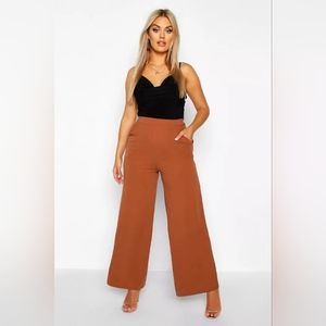 RUST COLOR PLUS HIGH WAISTED TAILORED WIDE LEG PANTS